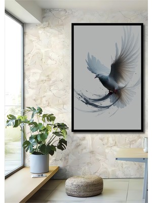 Çerçeve Görünümlü Uçan Beyaz Güvercin Sulu Boya Görünümlü Ev/işyeri/ofis Dekoratif Ahşap Kare Tablo