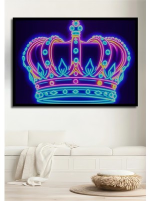 Çerçeve Görünümlü Neon Işıklı Kraliyet Tacı Dekoratif Ahşap Ev/işyeri/ofis Kare Tablo