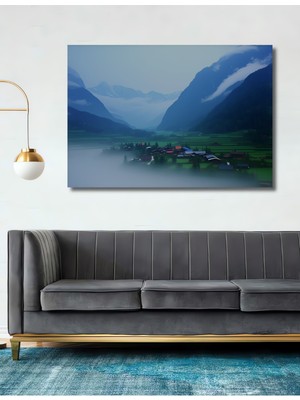 Sisli Dağ Köyü Yağlı Boya Görünümlü Dekoratif Ahşap Ev/işyeri/ofis Kare Tablo