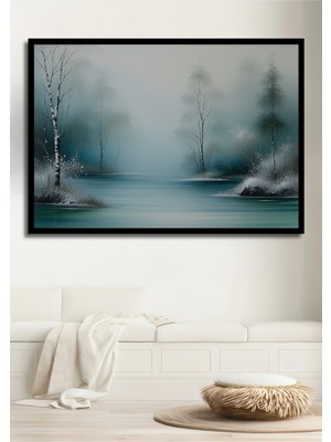 Çerçeve Görünümlü Buz Mavisi Göl Yağlı Boya Görünümlü Dekoratif Ahşap Ev/işyeri/ofis Kare Tablo