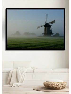 Çerçeve Görünümlü Sisli Sabahın Rüzgar Gülü Dekoratif Ahşap Ev/işyeri/ofis Kare Tablo