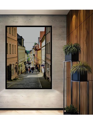 Çerçeve Görünümlü Avrupa Şehir Sokağı Yağlı Boya Görünümlü Dekoratif Ahşap Işyeri/ofis Kare Tablo