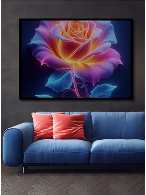 Çerçeve Görünümlü Neon Işıltılı Gül Yağlı Boya Görünümlü Dekoratif Ahşap Ev/işyeri/ofis Kare Tablo