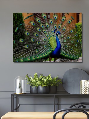 Muhteşem Tavus Kuşu Yağlı Boya Görünümlü Dekoratif Ahşap Ev/işyeri/ofis Kare Tablo