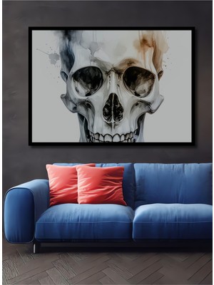 Çerçeve Görünümlü Sulu Boya Görünümlü Insan Kafatası Dekoratif Ahşap Ev/işyeri/ofis Kare Tablo