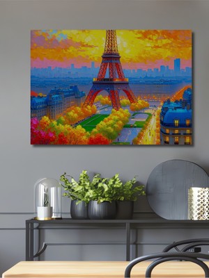 Paris Eyfel Kulesi Yağlı Boya Görünümlü Dekoratif Ahşap Ev/işyeri/ofis Kare Tablo