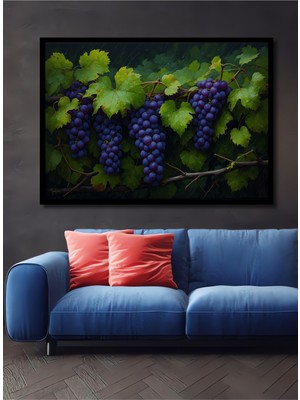 Çerçeve Görünümlü Bereketli Üzüm Bağları Yağlı Boya Görünümlü Dekoratif Ahşap Ofis Kare Tablo