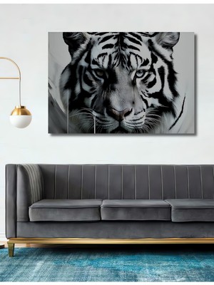 Beyaz Bengal Kaplanı Yağlı Boya Görünümlü Dekoratif Ahşap Ev/işyeri/ofis Kare Tablo