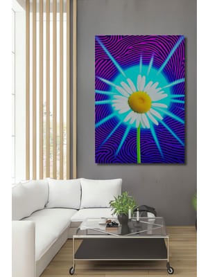 Neon Işığında Papatya Rüyası Dekoratif Ahşap Ev/işyeri/ofis Kare Tablo