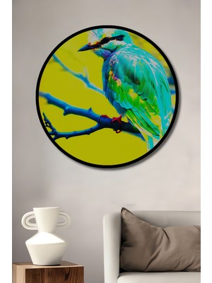 Çerçeve Görünümlü Tropikal Kuş Yağlı Boya Görünümlü Dekoratif Ahşap Ev/işyeri/ofis Yuvarlak Tablo