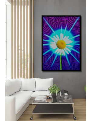 Çerçeve Görünümlü Neon Işığında Papatya Rüyası Dekoratif Ahşap Ev/işyeri/ofis Kare Tablo