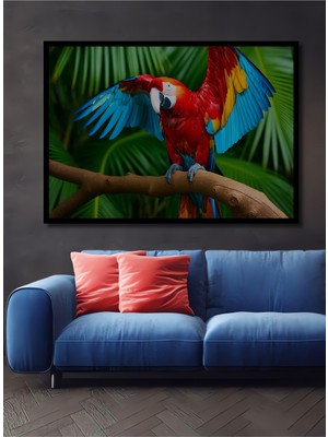 Çerçeve Görünümlü Tropikal Cennet Papağanı Yağlı Boya Görünümlü Dekoratif Ahşap Ofis Kare Tablo