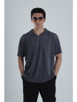 Cocopelli Erkek Antrasit Dokuma Kumaş Relax Fit T-Shirt COC1155