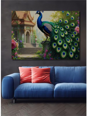 Rüya Gibi Tavus Kuşu Bahçesi Yağlı Boya Görünümlü Dekoratif Ahşap Ev/işyeri/ofis Kare Tablo