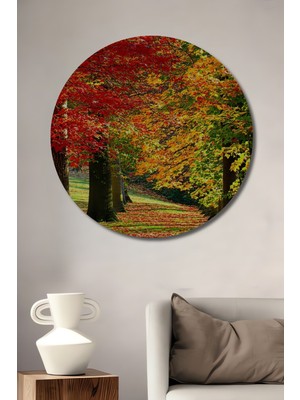 Sonbahar Renkleri Yağlı Boya Görünümlü Dekoratif Ahşap Ev/işyeri/ofis Yuvarlak Tablo