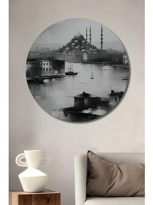 Istanbul Boğazı Yağlı Boya Görünümlü Dekoratif Ahşap Ev/işyeri/ofis Yuvarlak Tablo