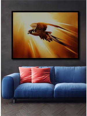 Çerçeve Görünümlü Altın Şahin Yağlı Boya Görünümlü Dekoratif Ahşap Ev/işyeri/ofis Kare Tablo