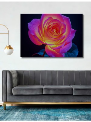 Neon Işıltılı Pembe Gül Yağlı Boya Görünümlü Dekoratif Ahşap Ev/işyeri/ofis Kare Tablo