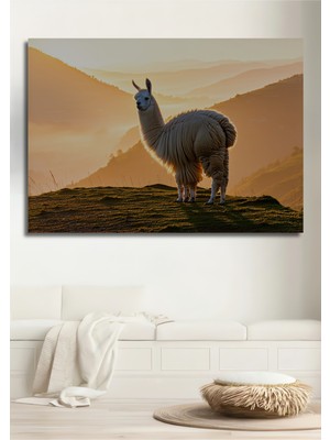 Gün Batımı Altın Llama Manzarası Yağlı Boya Görünümlü Dekoratif Ahşap Ev/işyeri/ofis Kare Tablo