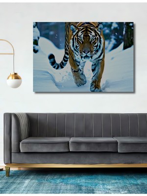 Kar Kaplanı Yağlı Boya Görünümlü Dekoratif Ahşap Ev/işyeri/ofis Kare Tablo