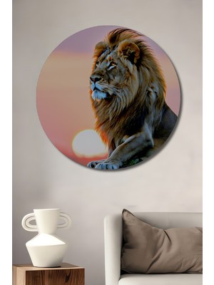 Güneşin Oğlu Aslan Yağlı Boya Görünümlü Dekoratif Ahşap Ev/işyeri/ofis Yuvarlak Tablo