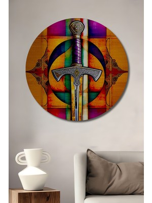 Eşsiz Kılıç Sanatı Yağlı Boya Görünümlü Dekoratif Ahşap Ev/işyeri/ofis Yuvarlak Tablo