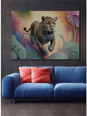 Pastel Tonlarda Leopar Yağlı Boya Görünümlü Dekoratif Ahşap Ev/işyeri/ofis Kare Tablo