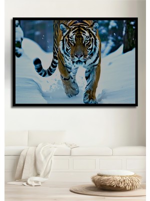 Çerçeve Görünümlü Kar Kaplanı Yağlı Boya Görünümlü Dekoratif Ahşap Ev/işyeri/ofis Kare Tablo