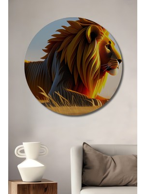 Altın Yeleli Aslan Dijital Sanat Ev/işyeri/ofis Dekoratif Ahşap Yuvarlak Tablo