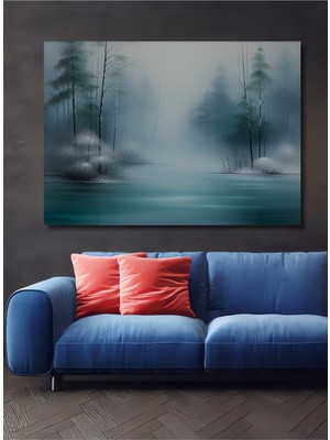 Huzurlu Sisli Göl Yağlı Boya Görünümlü Dekoratif Ahşap Ev/işyeri/ofis Kare Tablo