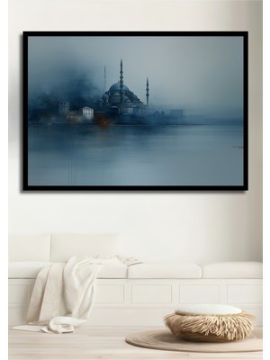 Çerçeve Görünümlü Istanbul Silüeti Sulu Boya Görünümlü Dekoratif Ahşap Ev/işyeri/ofis Kare Tablo