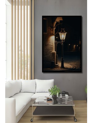Çerçeve Görünümlü Gece Işığı Şehir Lambası Yağlı Boya Görünümlü Ofis Dekoratif Ahşap Kare Tablo