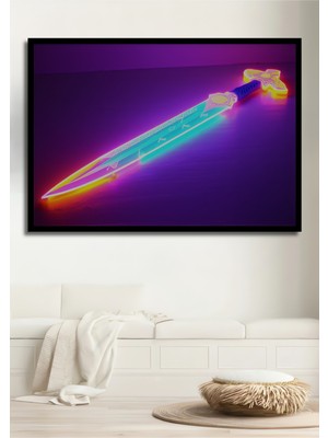 Çerçeve Görünümlü Neon Işıltılı Kılıç Modern Sanat Dekoratif Ahşap Görünümlü Işyeri/ofis Kare Tablo