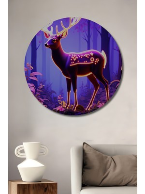 Neon Işıklı Geyik Yağlı Boya Görünümlü Dekoratif Ahşap Ev/işyeri/ofis Yuvarlak Tablo