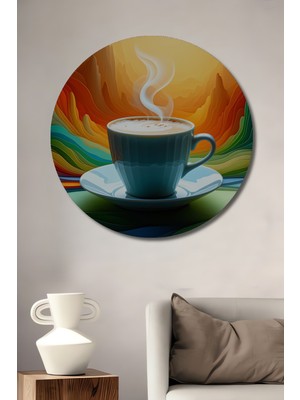 Gökkuşağı Rüyası Kahve Keyfi Yağlı Boya Görünümlü Dekoratif Ahşap Ev/işyeri/ofis Yuvarlak Tablo