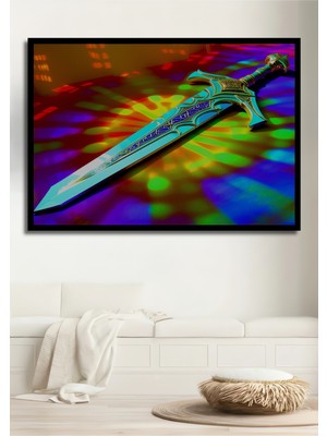 Çerçeve Görünümlü Fantastik Kılıç Yağlı Boya Görünümlü Dekoratif Ahşap Ev/işyeri/ofis Kare Tablo