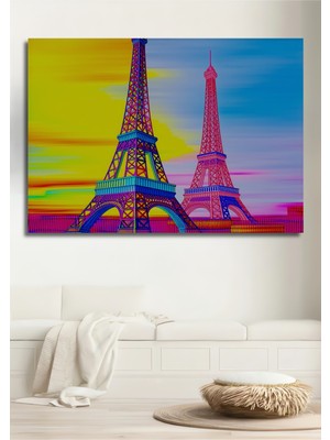Renkli Paris Eyfel Kulesi Rüyası Yağlı Boya Görünümlü Dekoratif Ahşap Ev/işyeri/ofis Kare Tablo