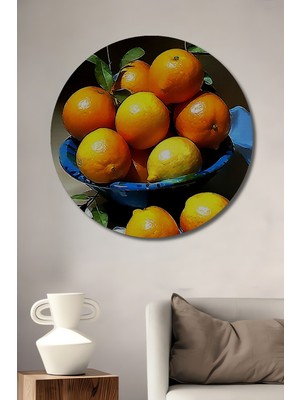Turunçgiller Cazibesi Yağlı Boya Görünümlü Dekoratif Ahşap Ev/işyeri/ofis Yuvarlak Tablo