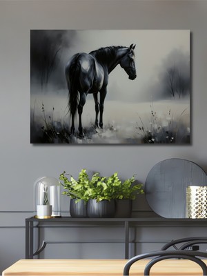 Asil Atın Hüzünlü Bakışı Yağlı Boya Görünümlü Ev/işyeri/ofis Dekoratif Ahşap Kare Tablo