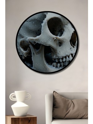 Çerçeve Görünümlü Buzlu Kafatası Modern Sanat Dekoratif Ahşap Ev/işyeri/ofis Yuvarlak Tablo