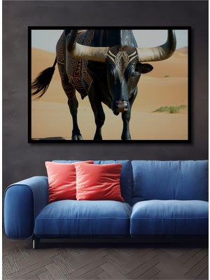 Çerçeve Görünümlü Efsanevi Boğa Yağlı Boya Görünümlü Dekoratif Ahşap Ev/işyeri/ofis Kare Tablo