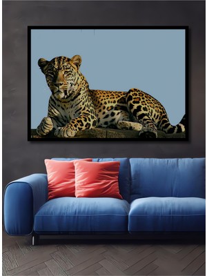 Çerçeve Görünümlü Yağlı Boya Görünümlü Leopar Ofis Kare Tablosu Sanatsal Dekoratif Ahşap Dekoratif