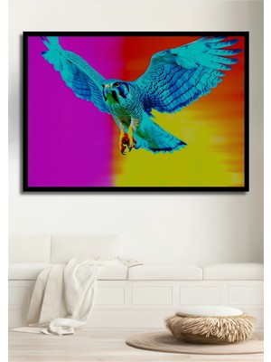 Çerçeve Görünümlü Turkuaz Şahin Yağlı Boya Görünümlü Dekoratif Ahşap Ev/işyeri/ofis Kare Tablo