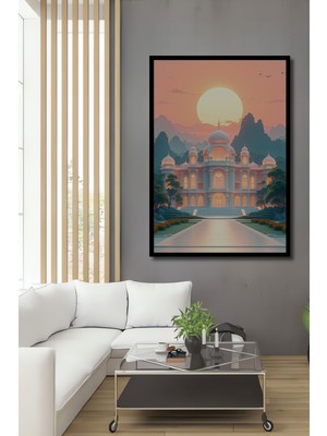Çerçeve Görünümlü Taj Mahal Yağlı Boya Görünümlü Dekoratif Ahşap Ev/işyeri/ofis Kare Tablo