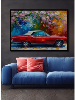Çerçeve Görünümlü Kırmızı Rüya Araba Yağlı Boya Görünümlü Ev/işyeri/ofis Dekoratif Ahşap Kare Tablo