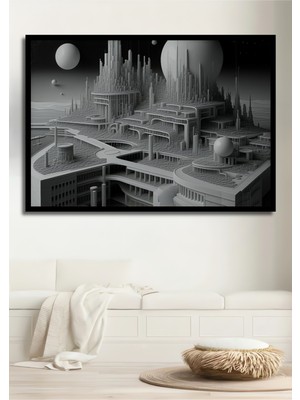 Çerçeve Görünümlü Beyaz Rüya Şehri Modern Sanat Dekoratif Ahşap Ev/işyeri/ofis Kare Tablo