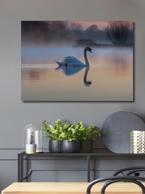 Pastel Tonlarda Kuğu Gölü Yağlı Boya Görünümlü Dekoratif Ahşap Ev/işyeri/ofis Kare Tablo