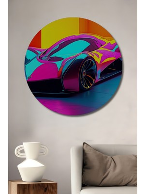 Fütüristik Neon Araba Modern Sanat Yağlı Boya Görünümlü Dekoratif Ahşap Ev/işyeri/ofis Tablo