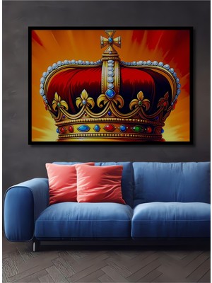 Çerçeve Görünümlü Muhteşem Kraliyet Tacı Yağlı Boya Görünümlü Dekoratif Ahşap Ofis Kare Tablo