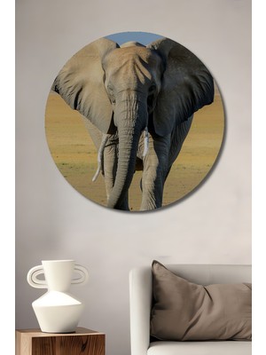 Muhteşem Fil Yağlı Boya Görünümlü Dekoratif Ahşap Ev/işyeri/ofis Yuvarlak Tablo